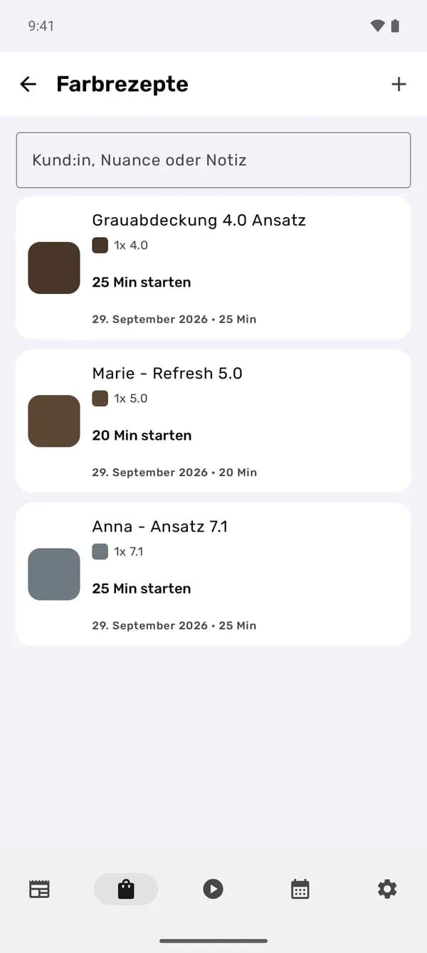 Gespeicherte Farbrezepte in der Thurp App auf Android
