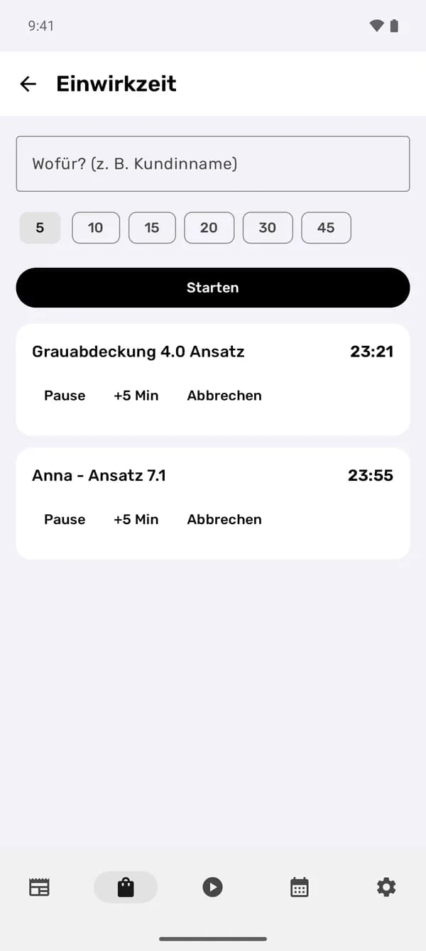 Zwei laufende Einwirkzeiten im Timer der Thurp App